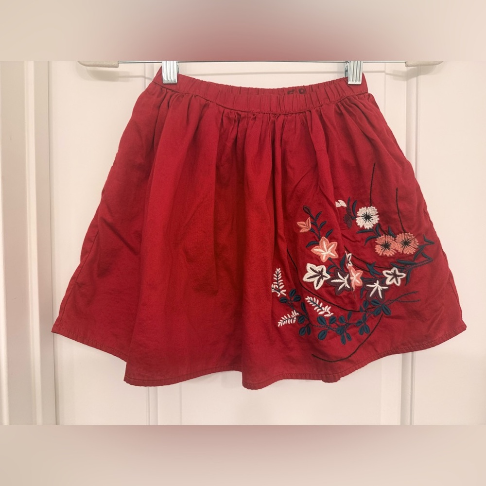 Tea Collection Girls Embroidered Skirt Size 7 Red Cotton Folk Style